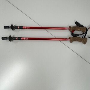 Trekking Poles Hiking Walking Sticks Red 6061 Aluminum Adjustable 54in Good